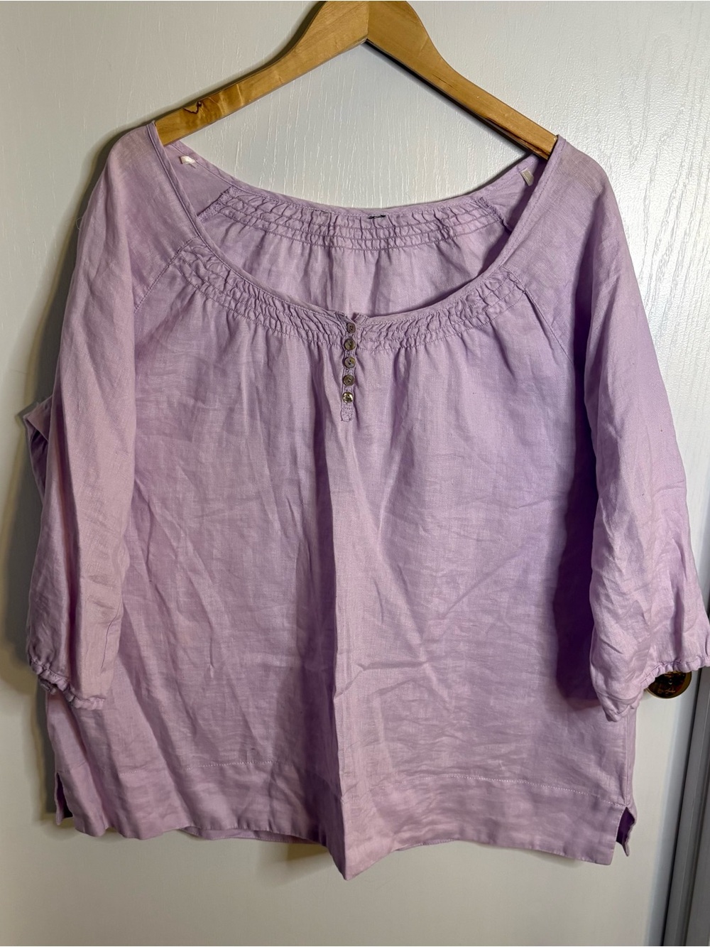 Eddie Bauer Lavender Linen Tunic Smocked Nevk